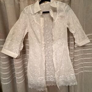 White eyelet button up dress